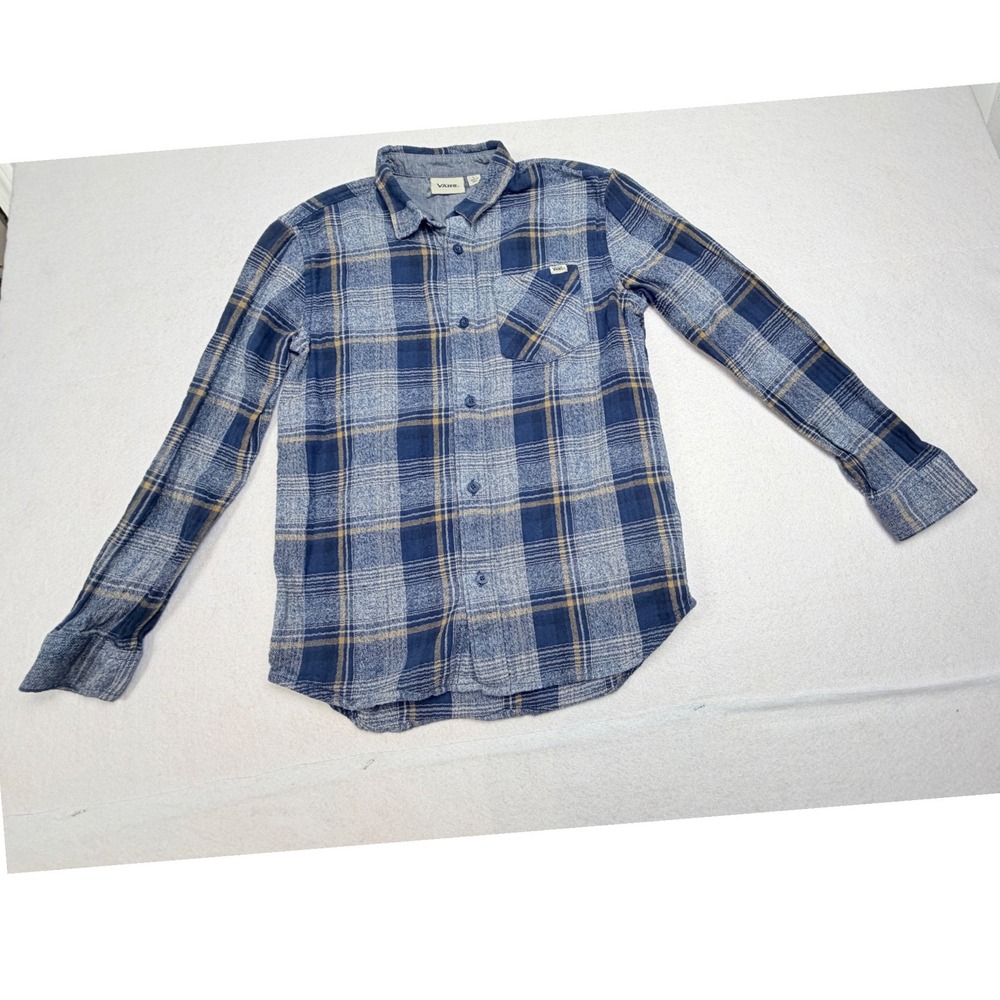 Vans Mens Blue Yellow Plaid Flannel Long Sleeve Button Down Shirt Size L